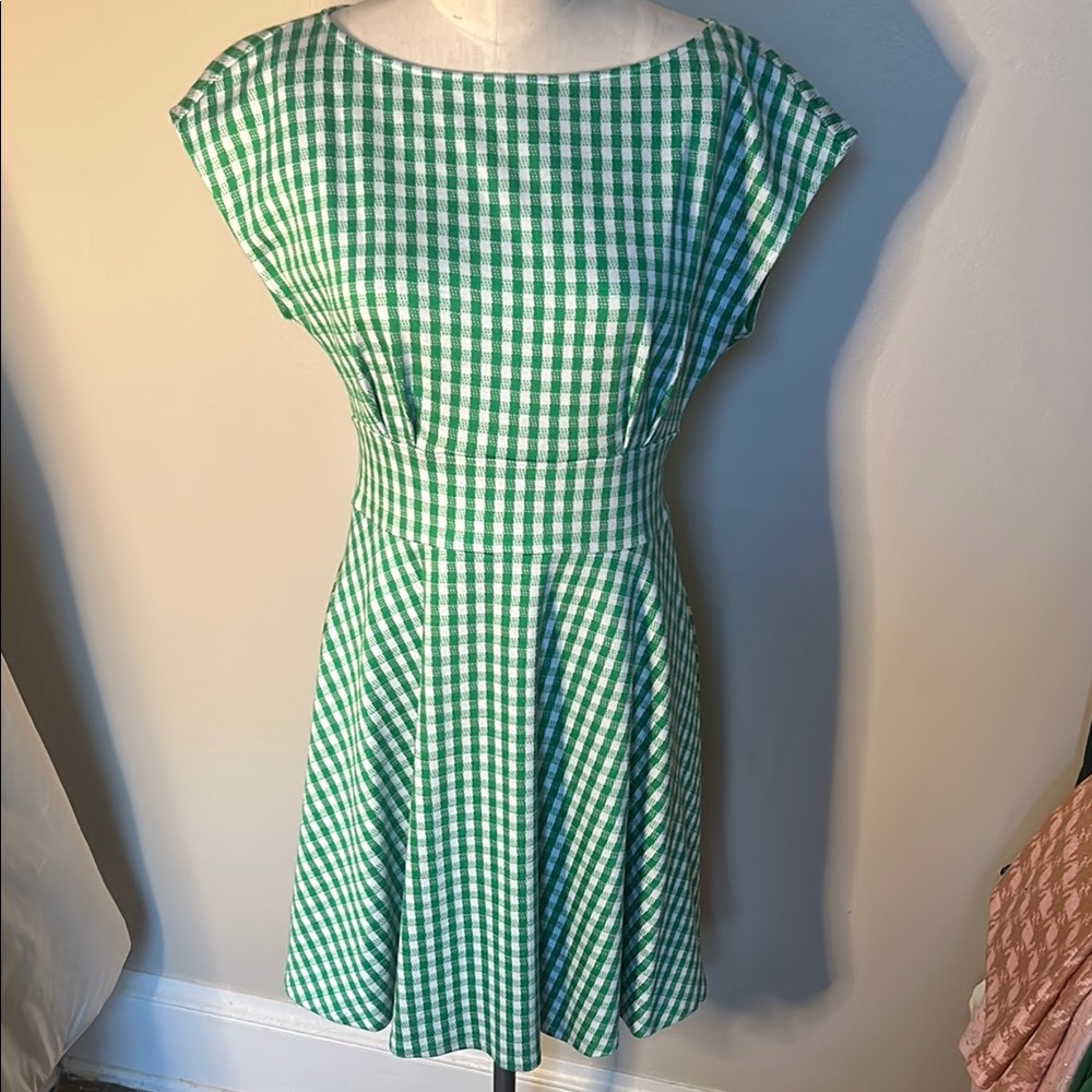 Kate Spade Green and White A-Line Midi Dress with Dolman Cap Sleeves